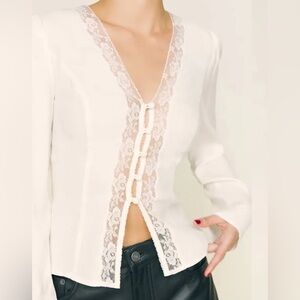 Reformation Nadene Top Ivory Lace Trim Blouse Viscose